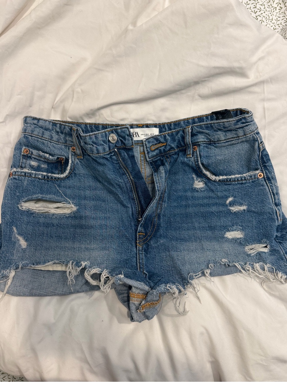 Zara Light Blue Distressed Denim Cutoff Shorts